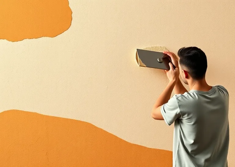 Application d'un enduit décoratif à la lisseuse sur un mur