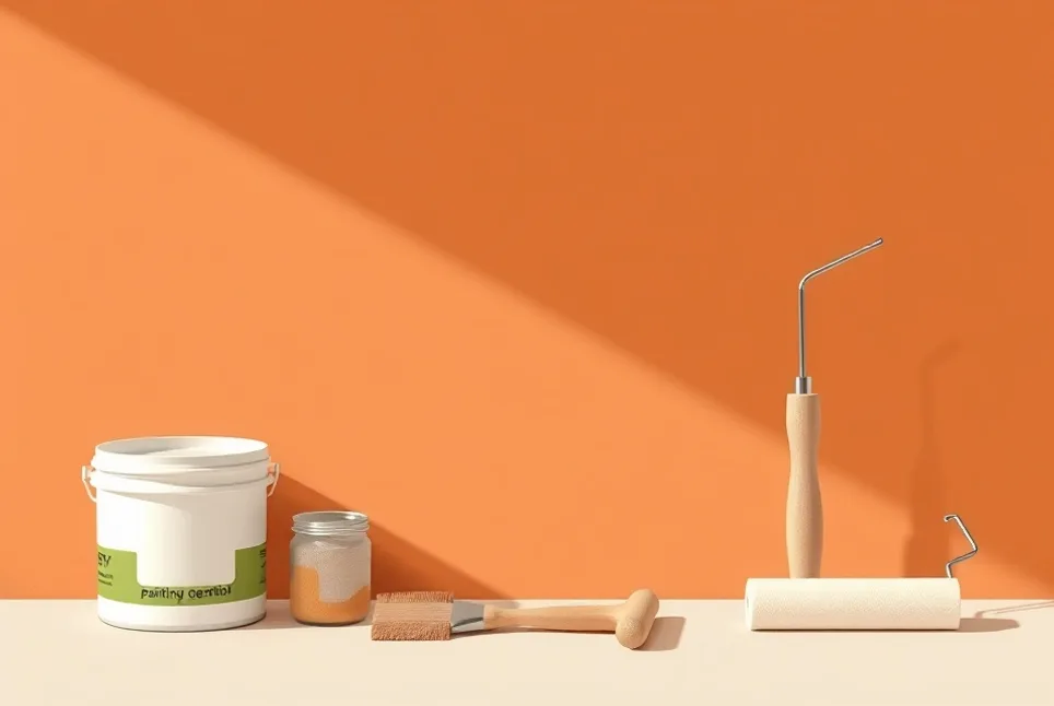 Outils de peinture disposés dans l'ordre des étapes du chantier