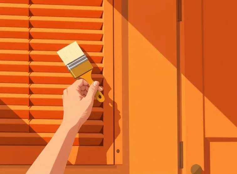 Mise en peinture au pinceau de volets et d'encadrements en bois